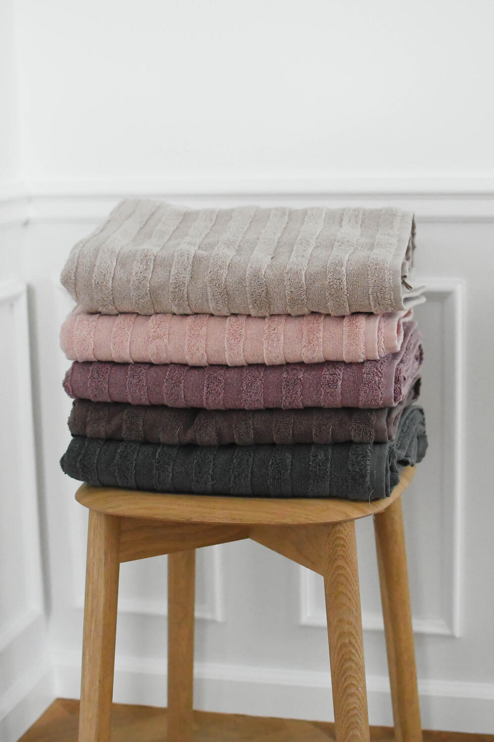 Terry Stripe håndklæde sæt, Rosa - 4 stk.